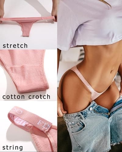 FINETOO Womens Underwear Cotton High Cut String Bikini Panties Low Rise Hipster Ladies Sexy Cheeky Underwear 6 Pack