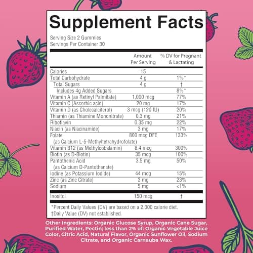 MARYRUTH'S Organics Prenatal Vitamins for Women | USDA Organic Prenatal Gummies | Postnatal Vitamins for Women Breastfeeding | Methylfolate 800 mcg DFE | Iodine | Vegan | Non GMO | 30 Servings