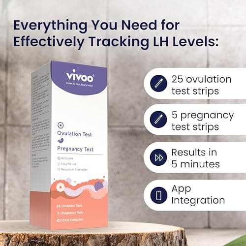 Vivoo Ovulation Test & Predictor Kit: Track Your Cycle and Test Results with Vivoo App, Includes 25 Individually Wrapped Ovulation (LH) Tests, 5 Pregnancy (HCG) Tests with 30 Cups
