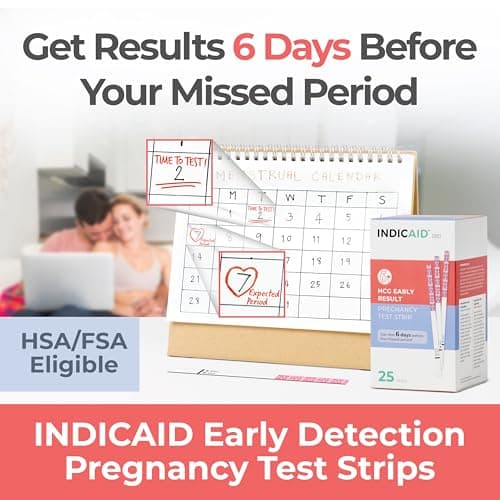 INDICAID Early Detection Pregnancy Test Strips,25 Count, 510K Cleared High Sensitivity (10mIU/mL) to Test 6 Days Sooner, Over 99% Accurate Result in 3 Minutes,