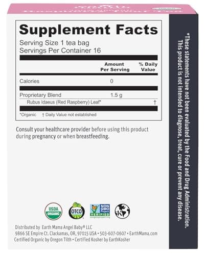 Earth Mama Organic Red Raspberry Leaf Tea | Labor Prep & Menstrual Support Herbal Tea, Pregnancy & Postpartum Care Recovery | 32 Teabags | Caffeine Free & Non-GMO