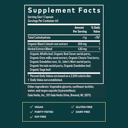 Gaia Herbs Menopause Support Daytime - Helps Support Hormone Balance & Well-Being for Women* - with Vitex, Black Cohosh, St. John's Wort & Oats - 60 Vegan Liquid Phyto-Caps (60 Servings)