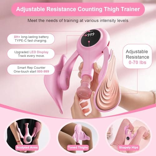 Thigh Trainer for Women, 0-70LB Adjustable Resistance Inner Thigh Exerciser with LED Display, Pelvic Floor Muscle Repair Devices with Resistance Band, Kegel Workout Equipment for Shaping at Home