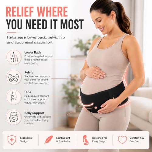 AZMED Maternity Belt Back Support - Adjustable Abdominal Binder for Pregnancy - Belly Band for Pelvic, Waist & Lower Back Comfort - Fits Up to 46 Inches - Black