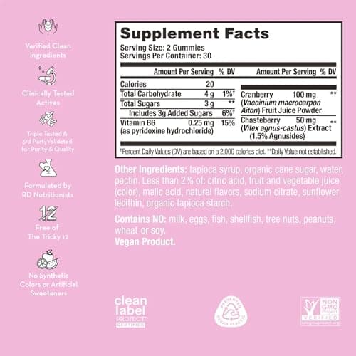 HUM Nutrition SOS PMS Gummies, PMS Support Supplement for Women, Support Cycle Symptoms, Bloating, Hormonal Balance, Includes Vitamin B6, Cranberry & Chasteberry Vitex, Gluten Free, 60 Vegan Gummies