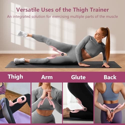 Thigh Trainer, 360°Adjustable Pelvic Floor Exercise Devices with LED Display, Inner Thigh Exerciser with 20LB Resistance Band for Women, Home Fitness Equipment for Hip, Leg, Arm, LightPink