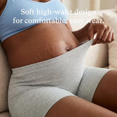 PurComfy 10 Pcs Postpartum Underwear for Women, High Waisted Disposable Boyshort Underwear for Mom Postpartum, Seamless Under Wear for Postpartum Essentials, Waist 28"- 42" Stretched, Grey