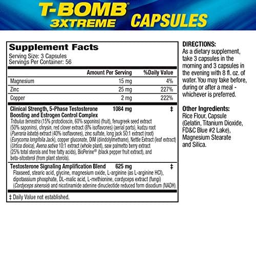 MHP T-Bomb 3xtreme Clinically Tested, Testosterone Booster for Men, Increase Libido, 168 Count
