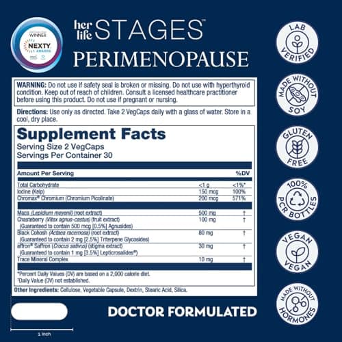 SOLARAY Perimenopause her Life Stages - Perimenopause Supplements Women - Hot Flashes, Menopause Support - Saffron and Chasteberry - Made Without Hormones - 60-Day Guarantee - 30 Servings, 60 VegCaps