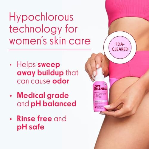 Love Wellness Intimate Skin Support I FDA-Cleared Cleanser Spray I Removes Buildup & Soothes Irritated Skin, Hypochlorous Acid Formula, pH Balanced & Fragrance Free, 4 fl oz