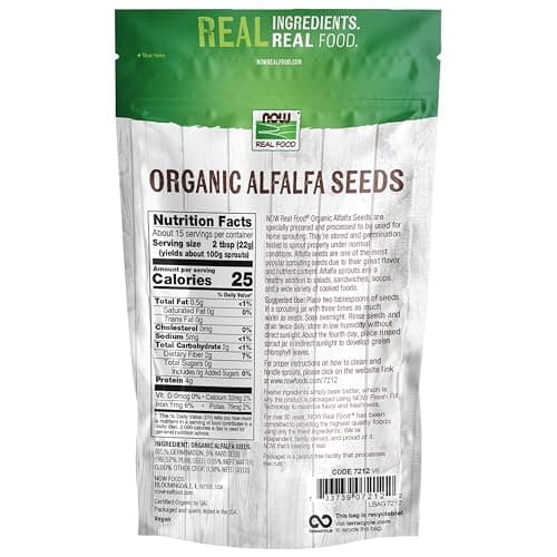 NOW Foods, Organic Alfalfa Seeds For Sprouting, Grown in the USA, Certified Non-GMO, 12-Ounce (Packaging May Vary)