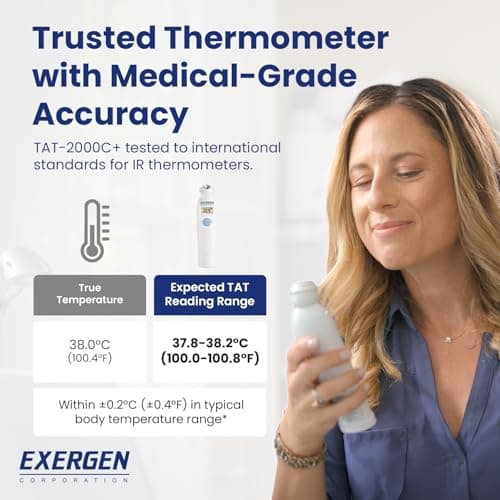 Exergen TAT-2000C+ Temporal Artery Thermometer – Fast & Accurate Forehead Thermometer for Adults, Kids & Babies