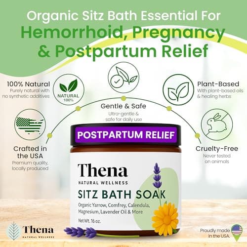 Best Organic Sitz Bath Soak Postpartum Care and Post Partum Essentials, Natural Hemorrhoid Treatment for Women & Moms with Epsom Dead Sea Salt Witch Hazel, Sitz Bath for Toilet, Thena